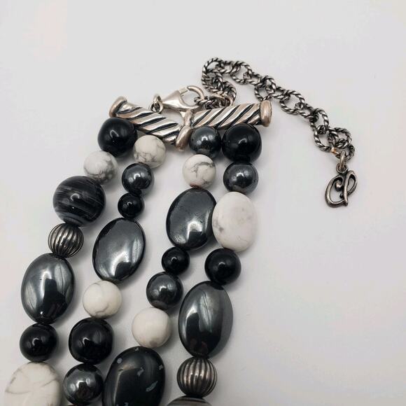 CAROLYN POLLACK Sterling Silver 2 Strand Agate Howlite Onyx Hematite Necklace - Picture 5 of 7